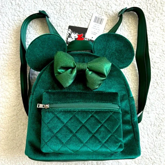 FINAL PRICE DROP! Bioworld Disney Minnie Mouse Green Velvet Mini Backpack NWT - Picture 6 of 14